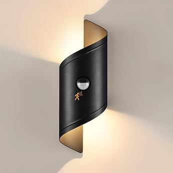 YindaLux 14 W Outdoor Light with Motion Sensor LED Wall Light Indoor/Outdoor IP65 Waterproof Outdoor Lamp Wall 3000 K Warm White Modern Up Down Wall Lamp Outdoor Aluminium Outdoor Lamp for Hallway Black [Energy Class E]