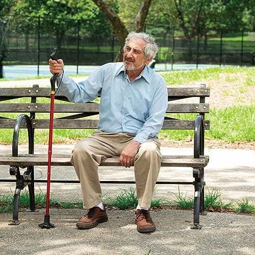 Medical king Walking Cane for Men and Walking Canes for Women Special Balancing - 10 Adjustable Heights - Self Standing Folding Cane, Portable Collapsible Cane, Comfortable (Red)