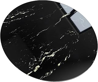 IANIYA 30 Inch Round Tempered Glass Table Top, 8MM Pencil Polished Edge Cover Marble Desktop, Scratch Resistant & Safety DIY Replacement Glass Designed Black Marble, 30 Inch
