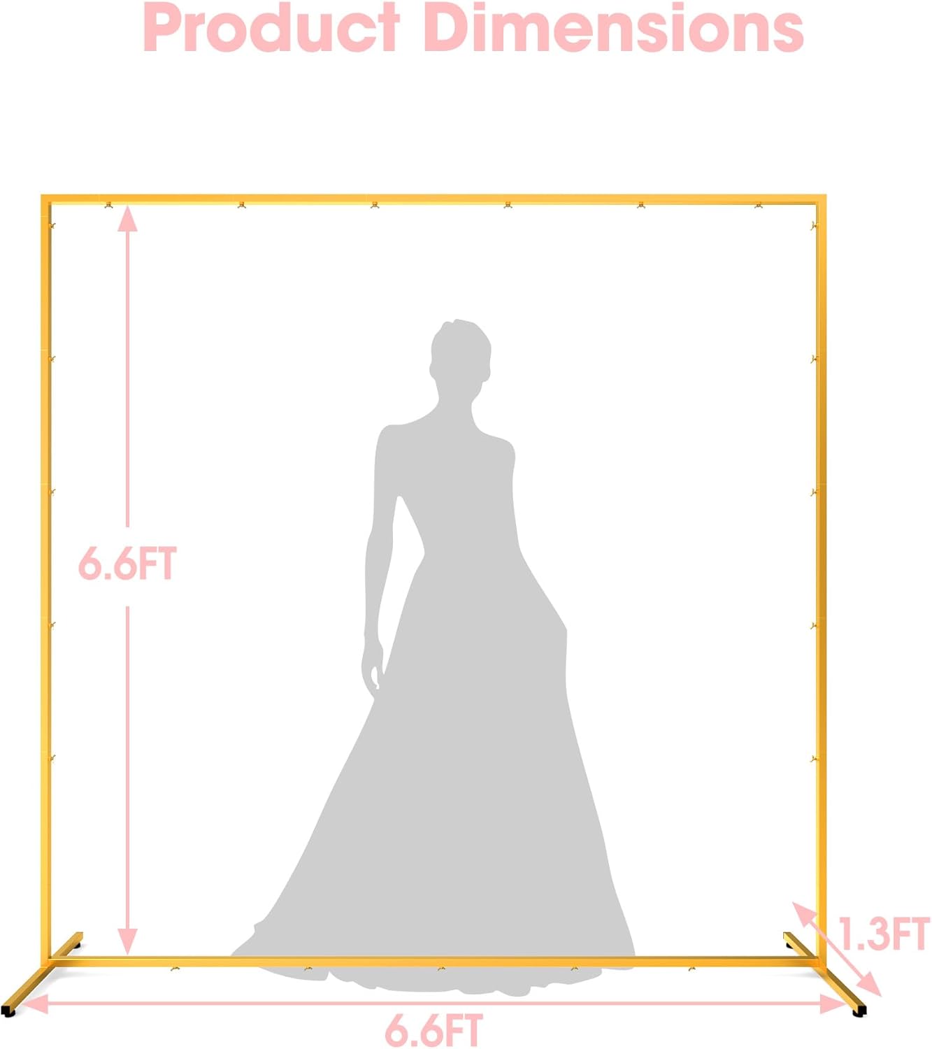 Pureegg Square Backdrop Stand - 6.6FT Gold Balloon Arch Stand with Adjustable Leveling Feet, Easy-to-Assemble Metal Wedding Arch for Wedding Decor, Parties