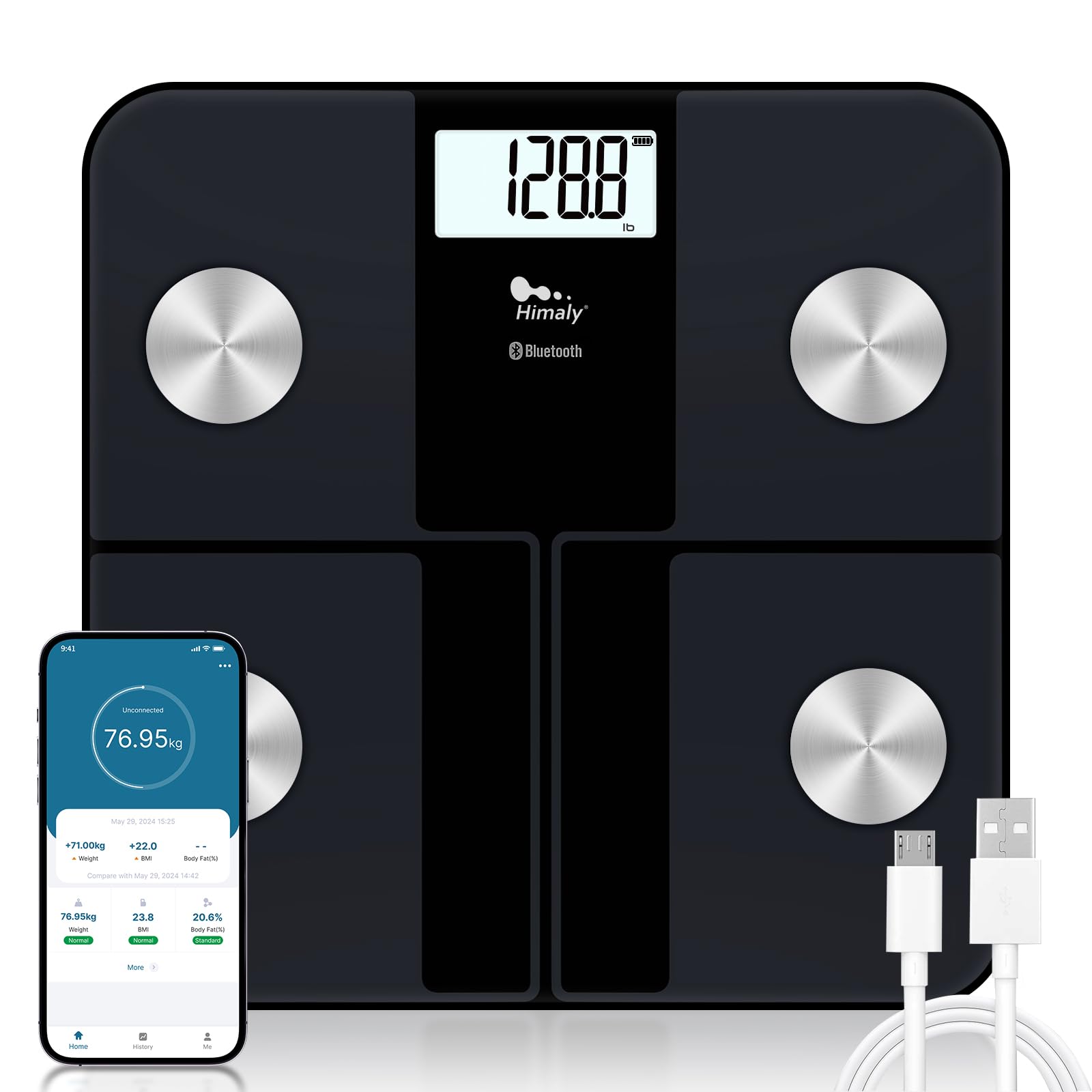 himaly Bathroom Scales for Body Weight, USB Rechargeable Body Fat Scale