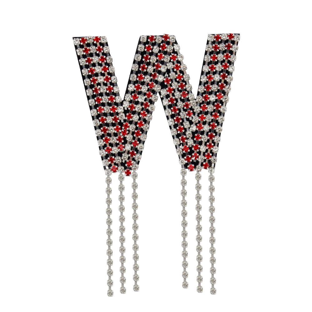 Rhinestone Sew On Patch A-Z Crystal Bead Rhinestone Letter Patch Fringe Alphabet Applique English Letter for DIY Craft Supplies 2pieces (Red W 2pieces)