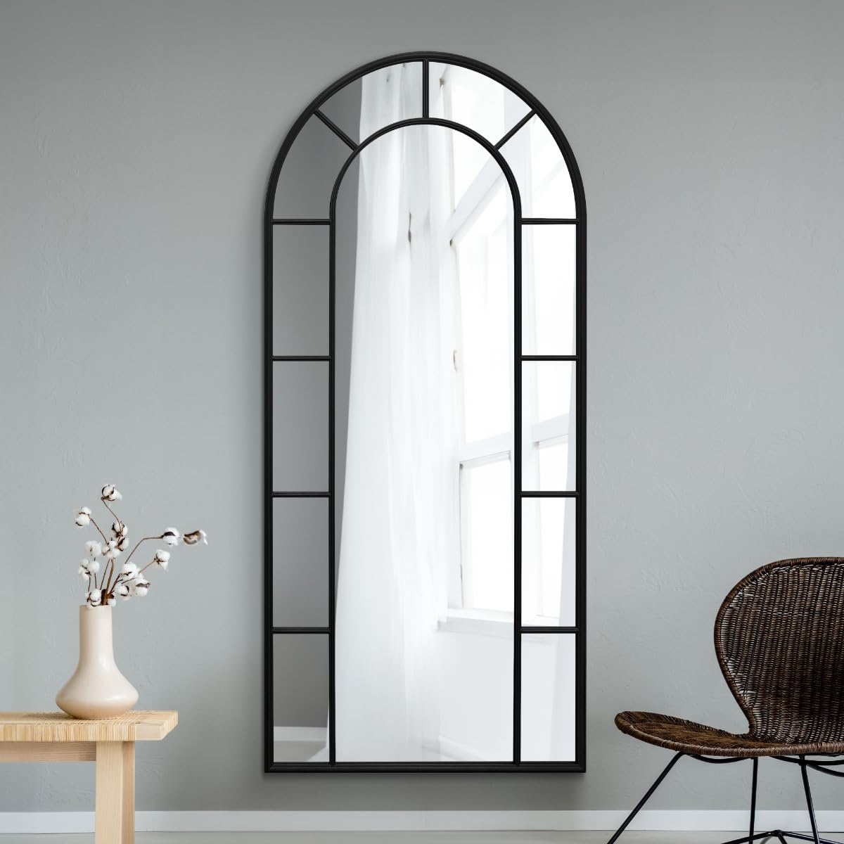 MirrorOutlet The Arcus - Black Framed Modern Full Length Arched Leaner/Wall Mirror 75" X 33" (190CM X 85CM) Silver Mirror Glass with Black All weather Backing.