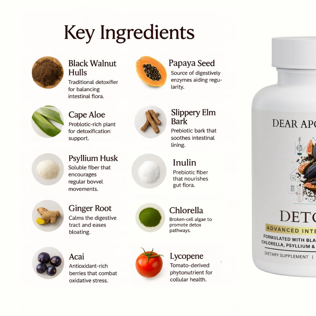 Detoxify Advanced Cleanse - Black Walnut Papaya Seed Herbal Formula - Gut Health Support with Chlorella Psyllium Aloe Fiber - Intestinal Wellness Blend - Vegan Non-GMO Gluten-Free - 60 Capsules — Amazon image 3