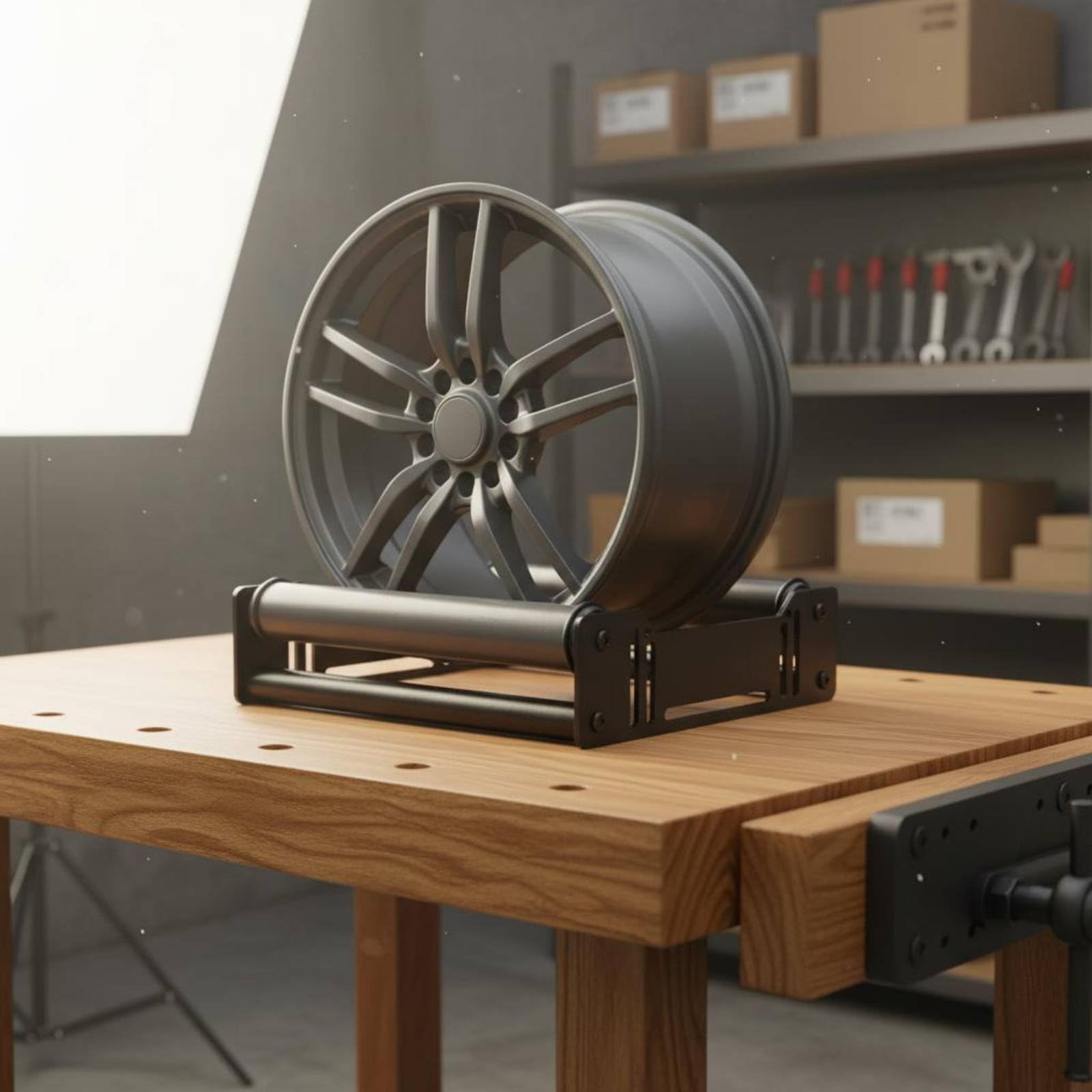 Espositore Cerchioni 360 Gradi Dimensione Regolabile Porta Pneumatici in Ferro Portatile Supporto Cerchi da Parete per Stand Fieristico , Modello A