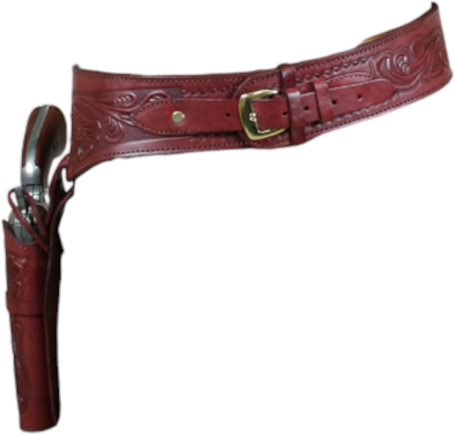 .22 Cal Western Gun Holster with Belt – Buff Full Grain Leather Cowboy Holster – Fits Heritage Rough Rider, Ruger Wrangler, 4" to 6.5" Barrel – Right Hand