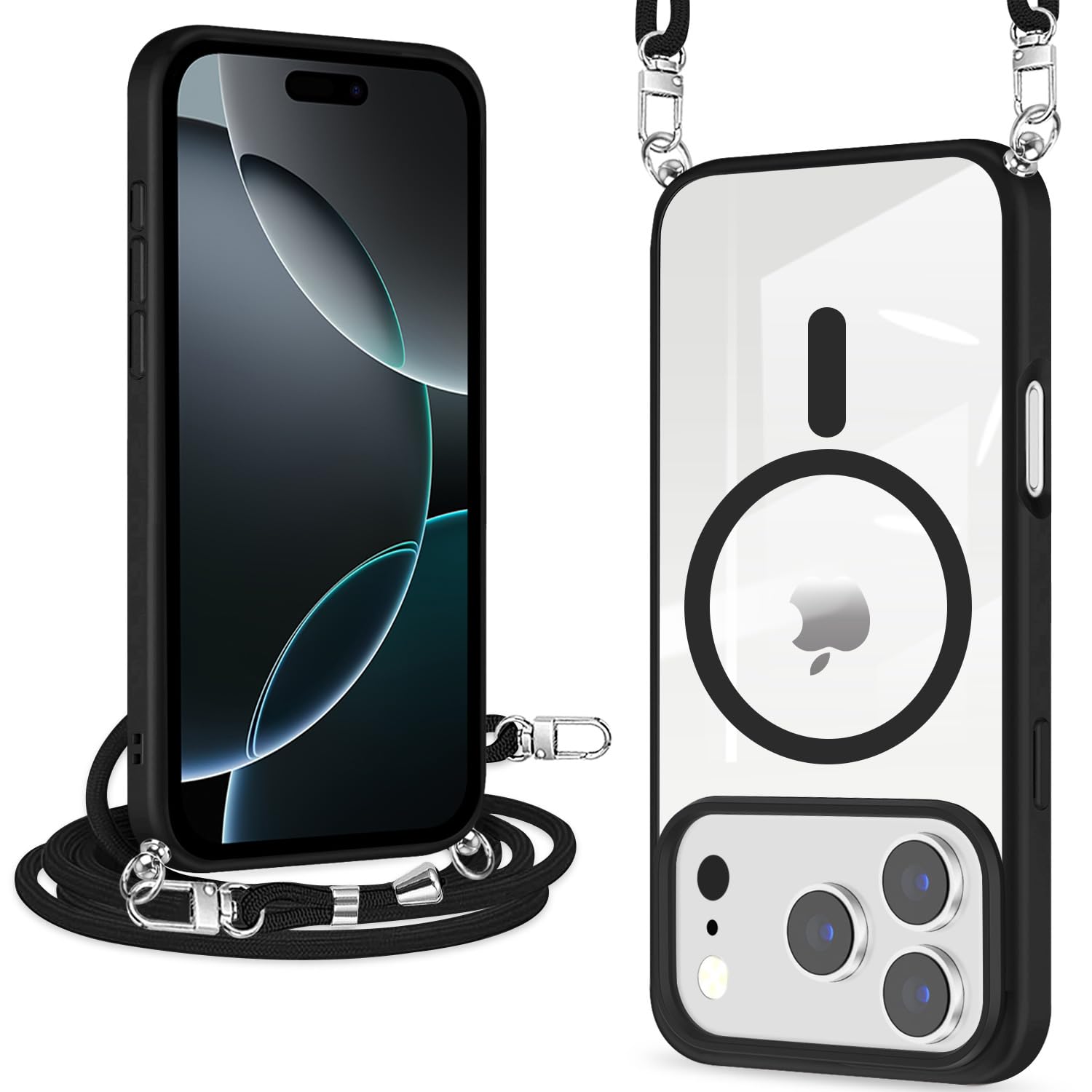 ZHIYIJIA iPhone 17 Pro 用 ケース クリア ショルダー TPU+PC MagSafe対応 薄型 軽量（ブラック）