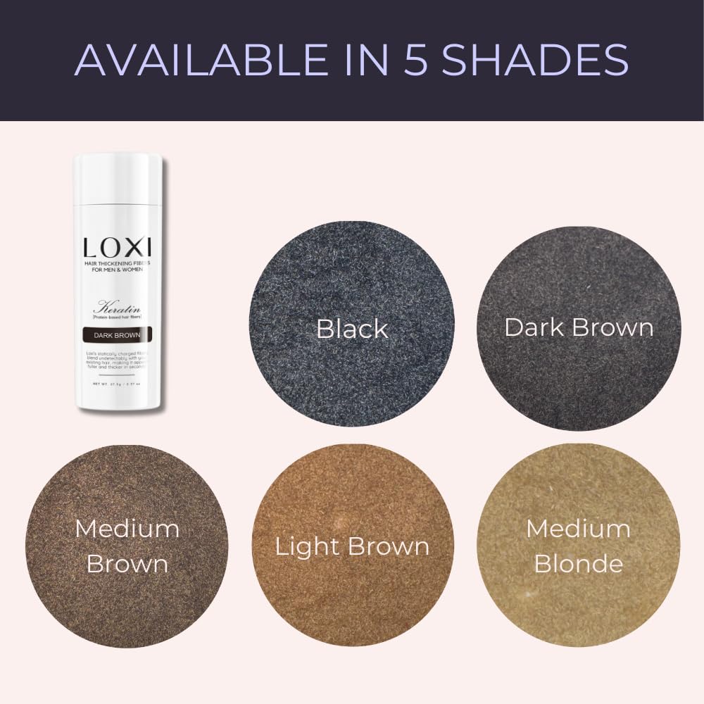 LOXI Hair Building Fibers (27.5g) | Fill In Fine, Thinning & Balding Hair for an Instantly Thicker & Fuller Look | Premium Keratin Formula | 5 Shades for Men & Women (Medium Brown).