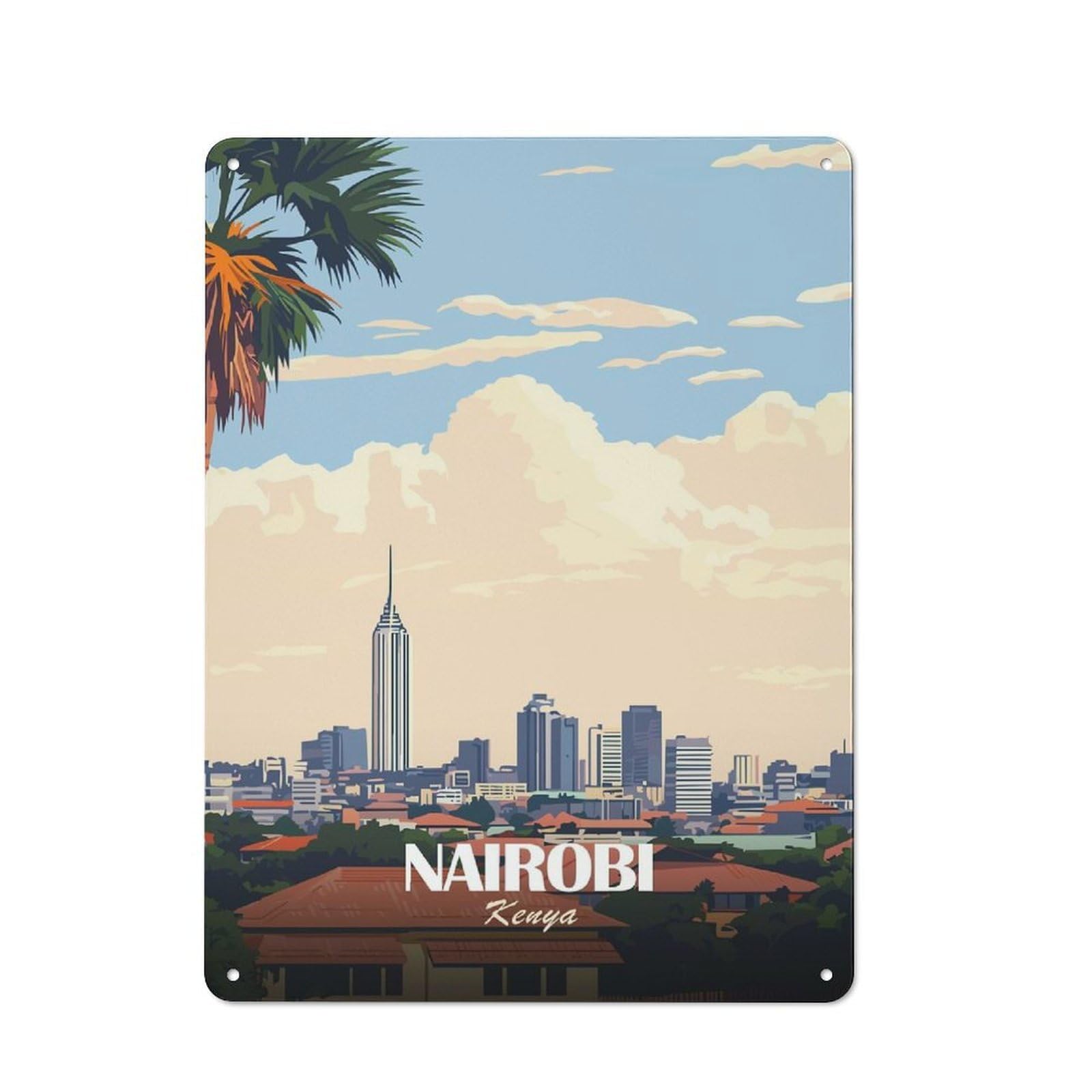 Junmoney Style-5 Nairobi Skyline Vintage Metal Sign 40X30cm, Vintage Bistro Wall Plaque For Coffee Bar, Small Shop Or Dining Room