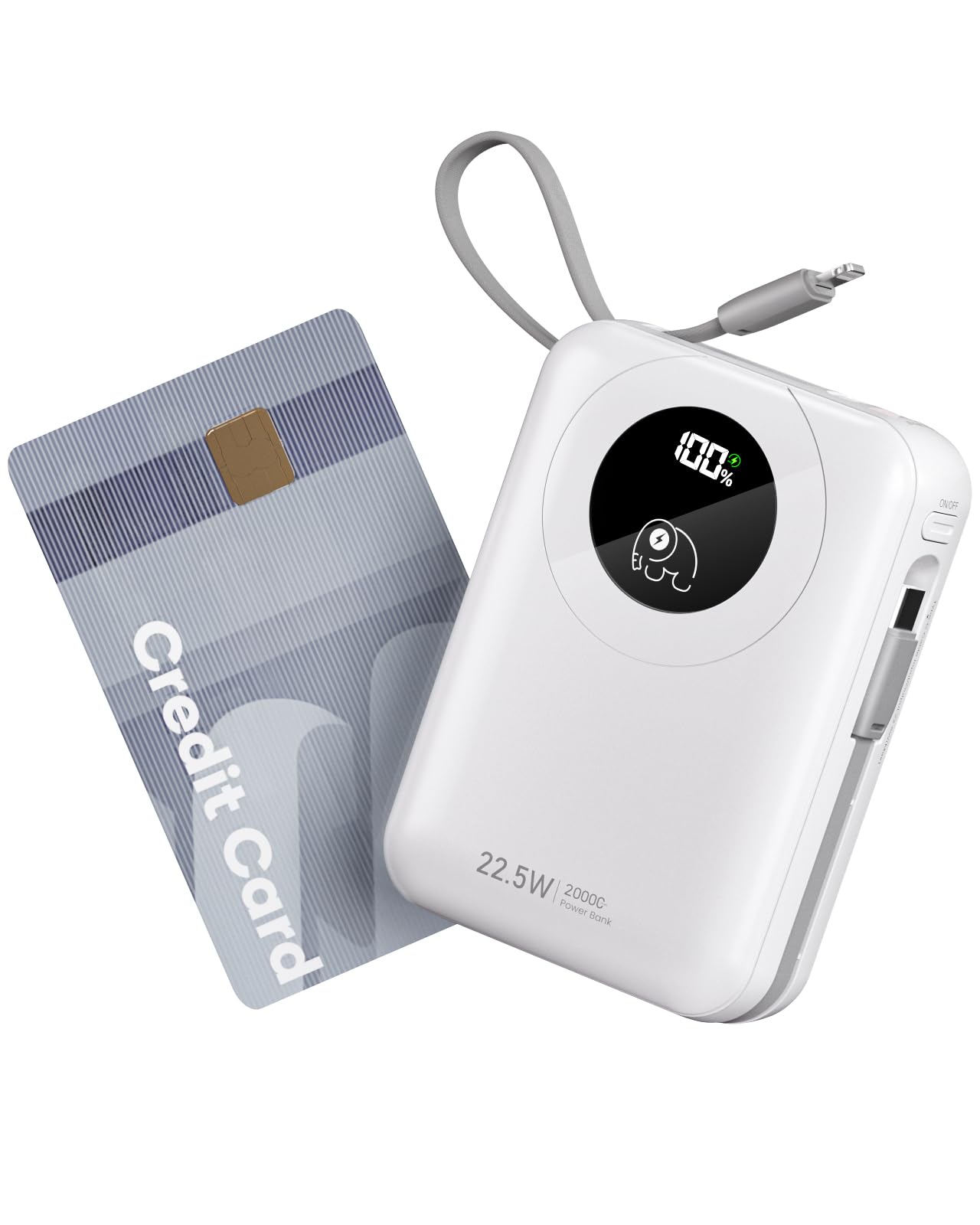 20000 mAh Power Bank con Cavi Integrati: Batteria Esterna a ricarica rapida da 22.5W per telefono cellulare, Pacco Batteria USB C,Caricatore Portatile con 4 uscite e 2 ingressi-Bianco