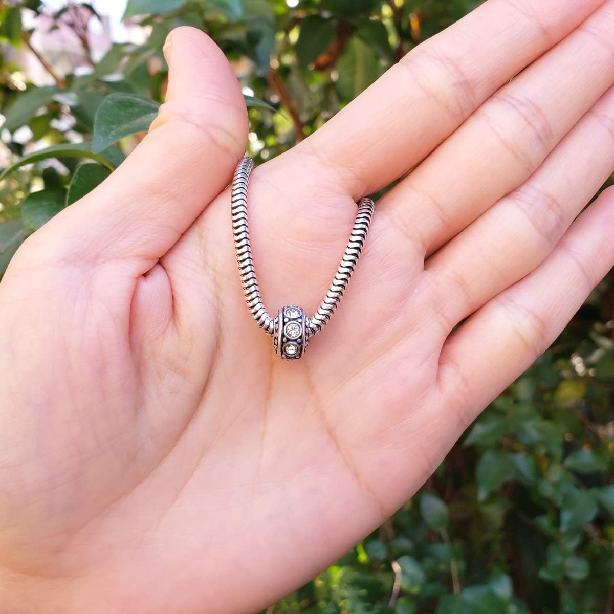Sterling Silver Charm April Birthstone Bead Diamond Clear Fit All Charm Bracelet Necklace Women Girls Mother’s Gifts EC1-A4
