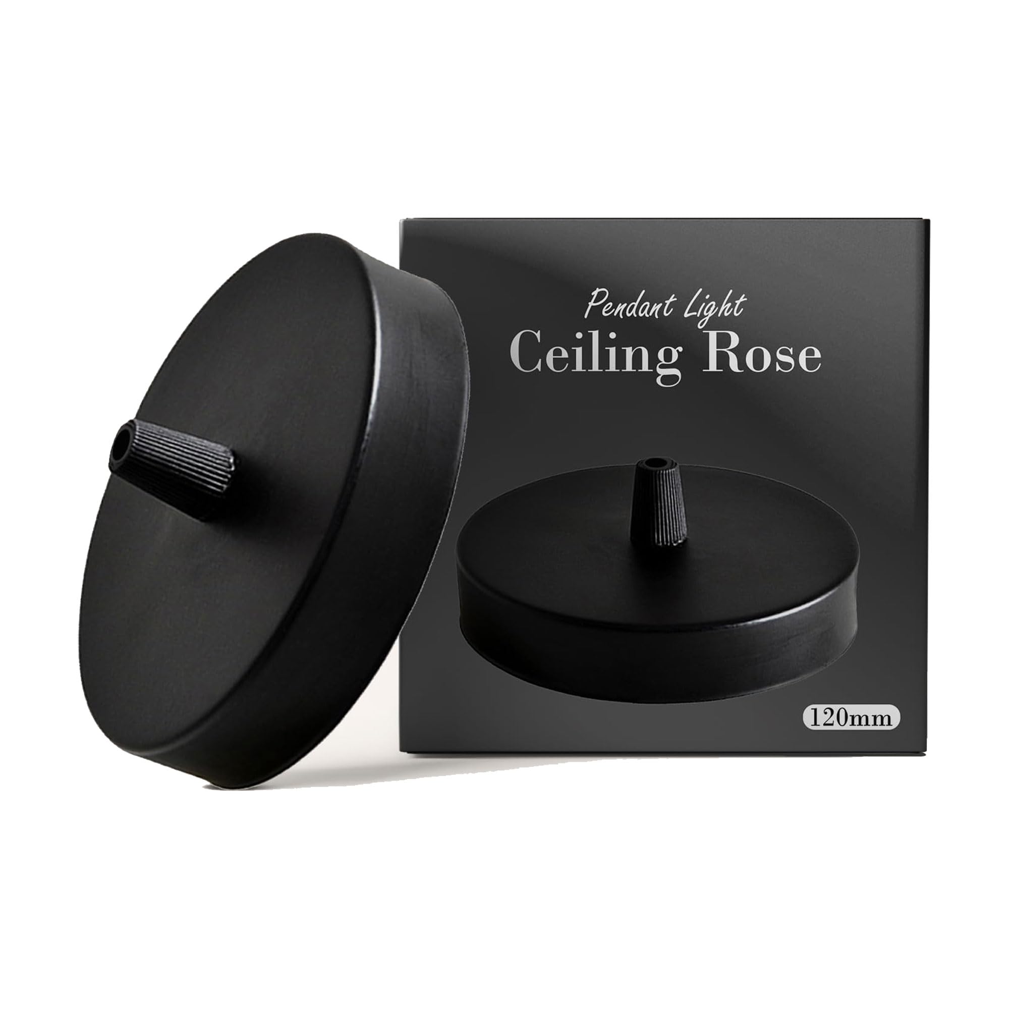 Ceiling Rose Black 120mm Side Fitting One Outlet 25mm Height Matte Finish
