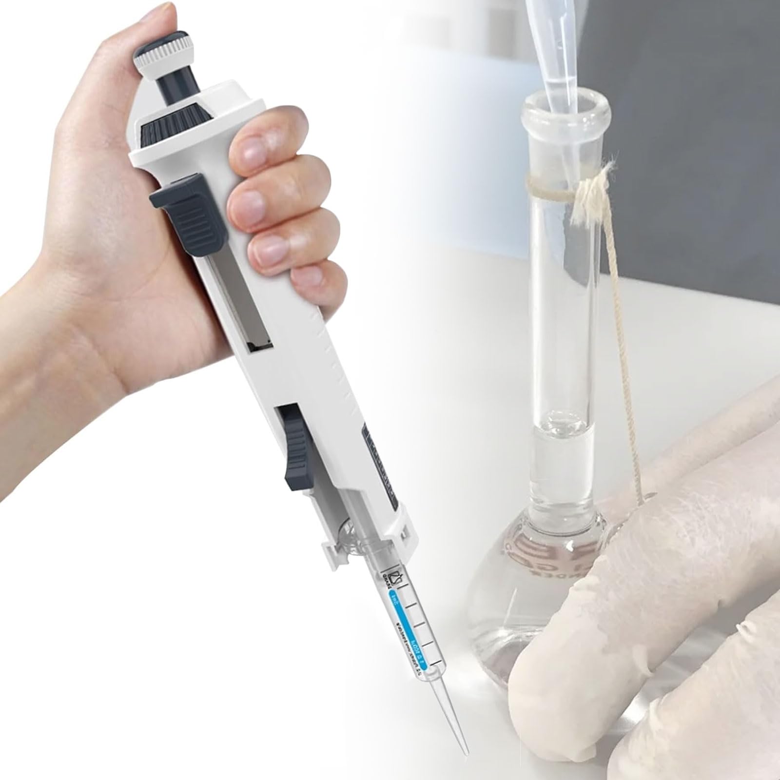 JOSBY Pipetas continuas de 0,5 ml a 50 ml (48 Unidades), dispensador de Laboratorio de Volumen Ajustable, pipetas monocanal con Puntas de 5 ml, pipeta de 5 velocidades, posición de Engranaje Visible