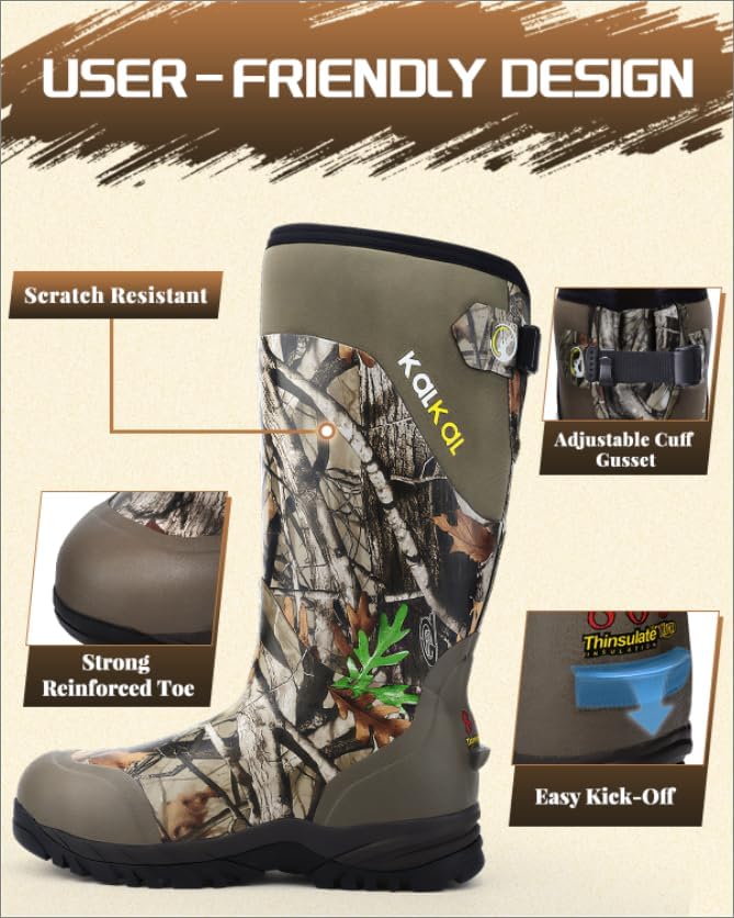 Kalkal Hunting Boots for Men with 800g Insulation, Waterproof Men's Insulated hunting boots with 7mm Neoprene, Sturdy Warm Rubber Boots for Outdoor Hunting Boots for Men (Size 6-14) - Image 4