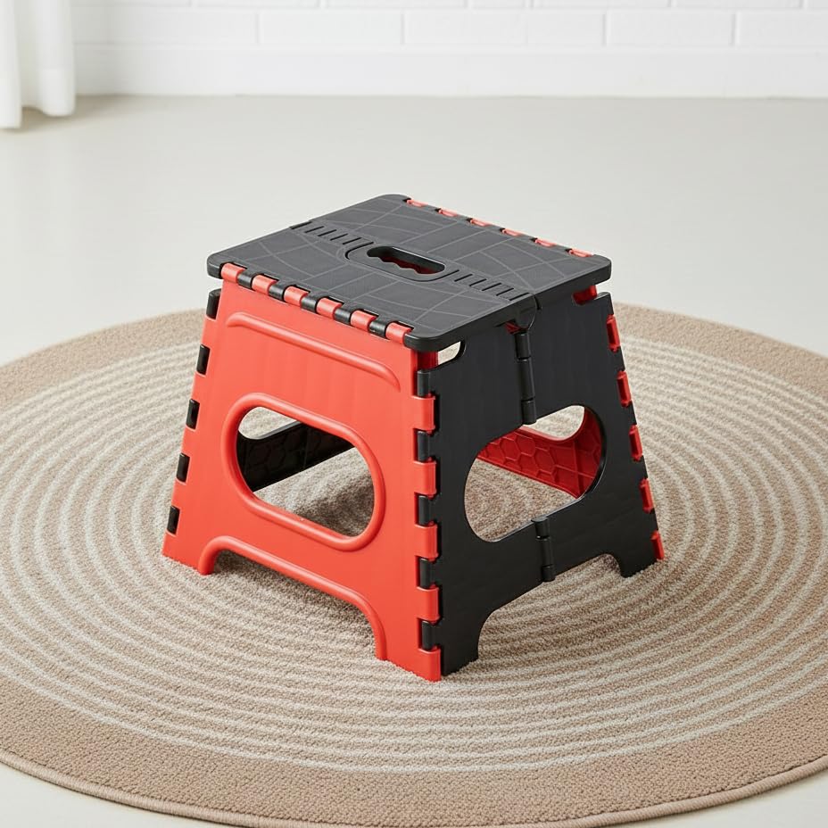 Image of U-MAX 12 Inch Portable Folding Step Stool, Compact, Lightweight & Durable for Kitchen, Bathroom, Outdoor Use (Black-Red)
