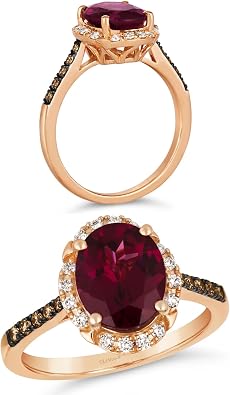 LE VIAN 1/4 Carat White or Chocolate Diamond Oval Halo Ring for Women I 14k Rose Gold Ring for Her w Garnet or Quartz H-I/Brown, SI2-SI3, 0.24 cttw Wedding Promise Anniversary Band Size 5 to 8.5