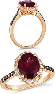 LE VIAN 1/4 Carat White or Chocolate Diamond Oval Halo Ring for Women I 14k Rose Gold Ring for Her w Garnet or Quartz (H-I/Brown, SI2-SI3, 0.24 cttw) Wedding Promise Anniversary Band Size 5 to 8.5