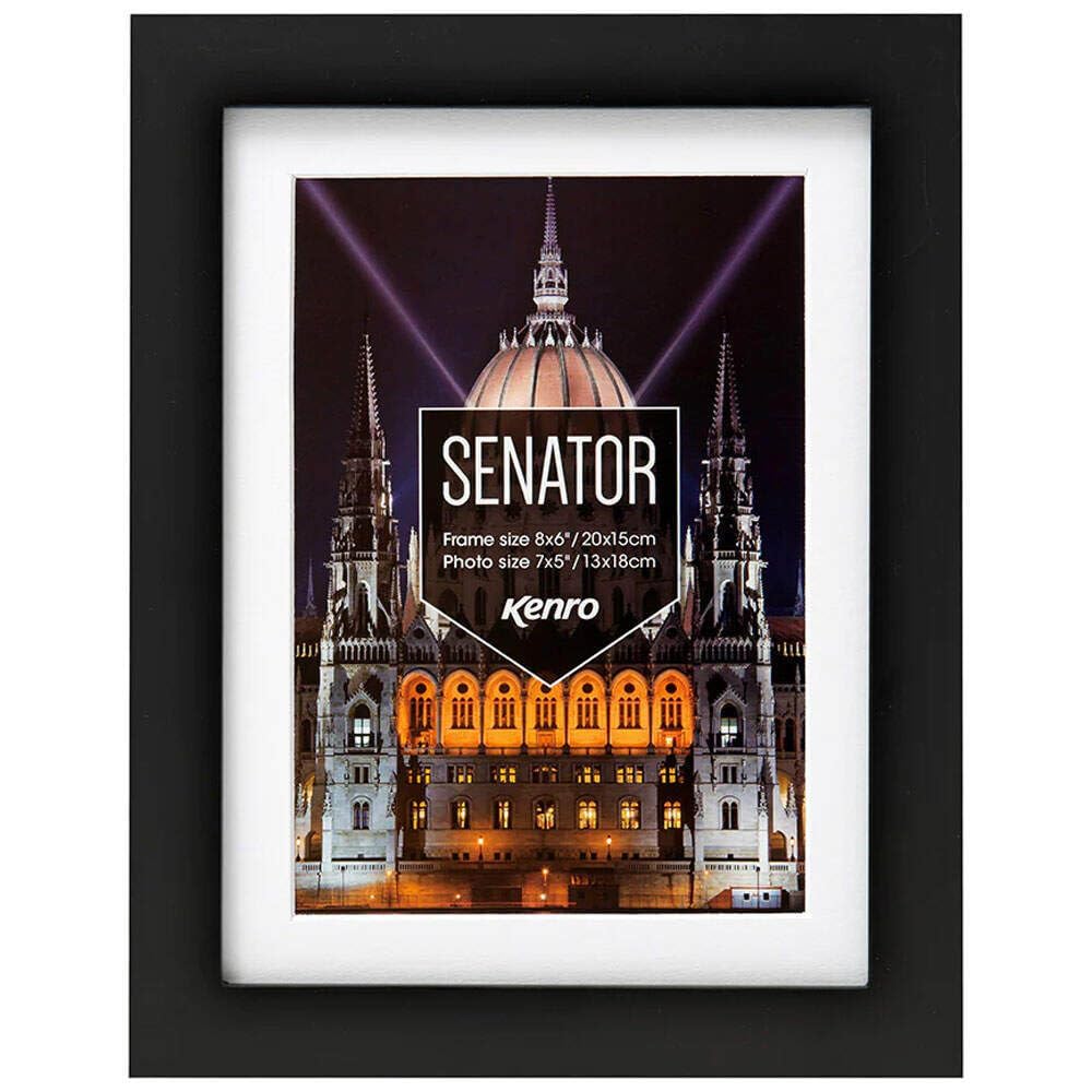 Kenro Senator Black Wood Photo Frame A4 / 21x29.7cm with White Mat for Photo 9x6 Inch / 23x15cm - SNF2315B