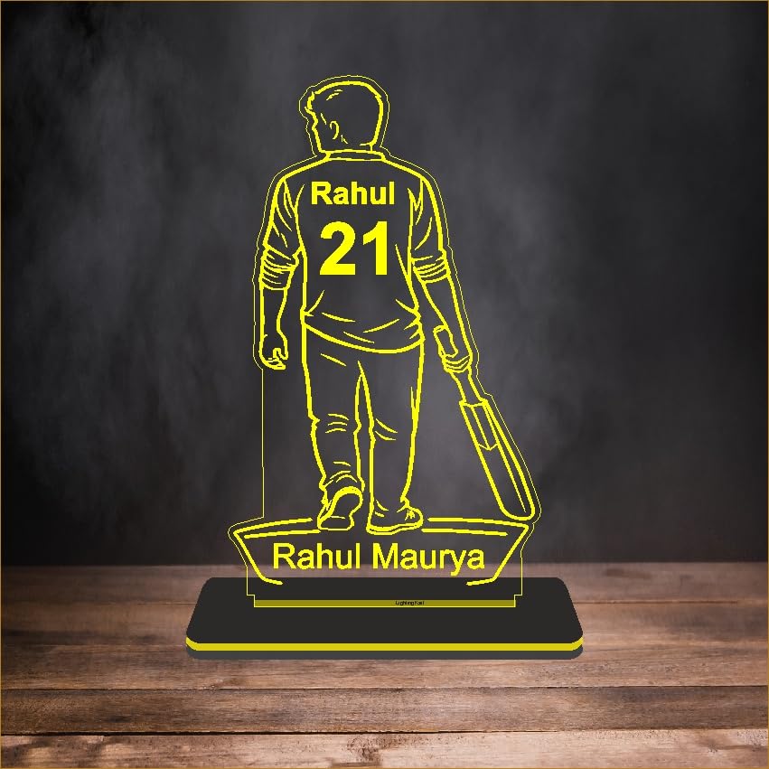 Custom Name Acrylic LED Table Lamp for Home Decor | Personalized Cricket Player Lamp with Name & Jersey Number | Warm White LED Night Light | 8 x 6 Inch | Gift for Cricket Lovers, Kids & Bedroom Decor-image-11