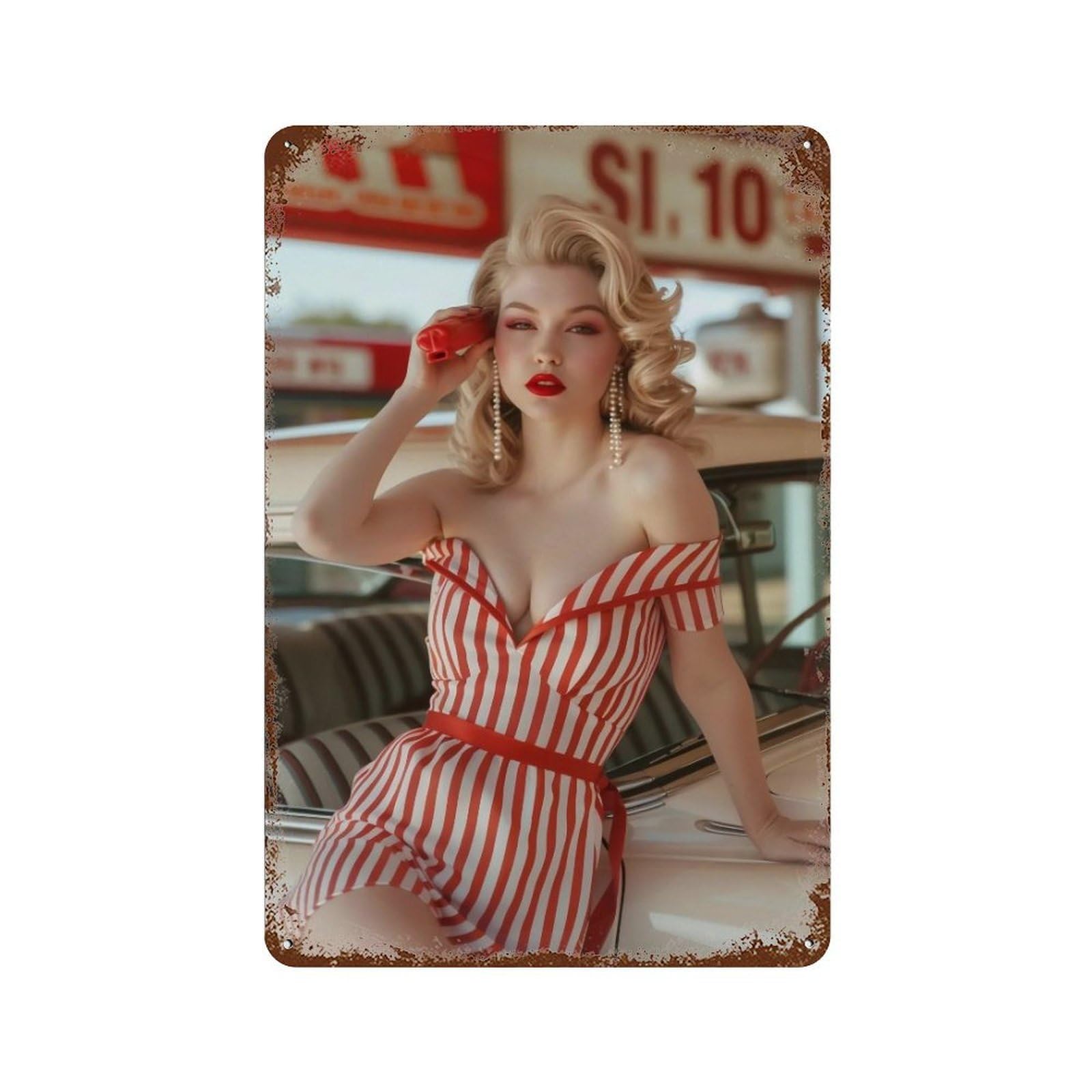 HDURYEYRYY 1950s Sunny Roadside Pin Up 01 Wall Retro Iron Vintage Art Metal Tin Sign Poster Modern Home Cofffee Club Art Bar Shop Decor 30x20cm