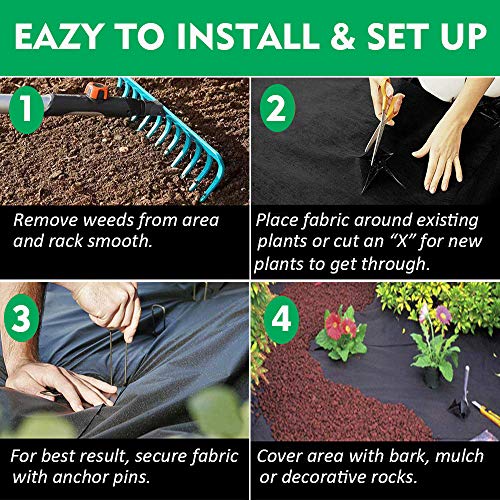 kdgarden Premium 5oz Pro Weed Barrier Landscape Fabric Ground Cover Heavy Duty Commercial Anti-Weed Gardening Mat, 5ft x 300ft, Black