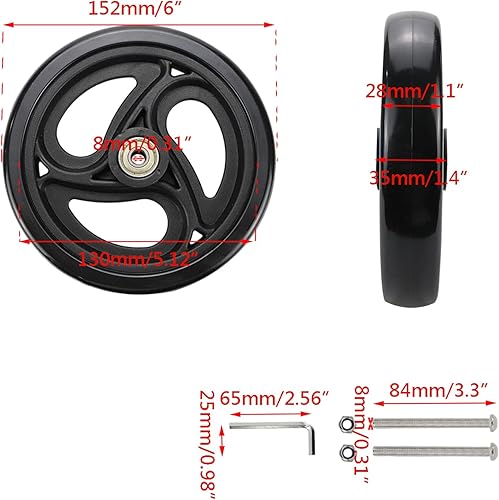 Miniatura 2 de Wealrit Black Solid Walker Wheels Reemplazo  Ruedas rodantes de 6 pulgadas (paquete de 2)