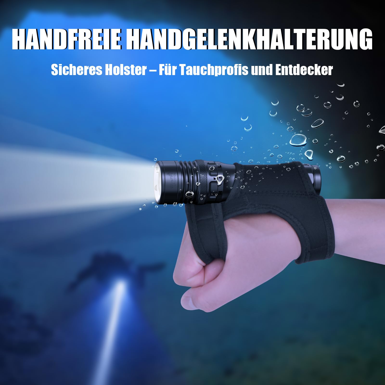 ULTRAFIRE 3350 Lumen Wiederaufladbare Tauchlampe Unterwasser Taschenlampe, 3 Modi Taucher Taschenlampe mit Magnetische Drehschalter, IPX8 Wasserdicht, Eingebauter USB-C-Ladeanschluss, UF-DIV13S