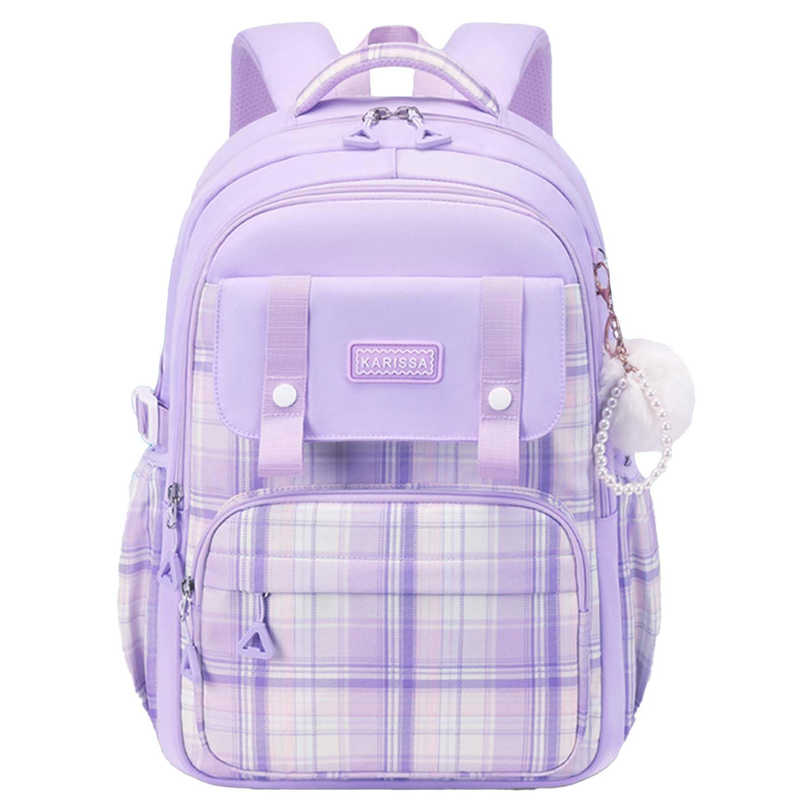 MININAI Cute College Laptop Backpack for Women Large Capacity Preppy Aesthetic Computer Bag Kawaii Pink Daypack with Pendant (Purple)