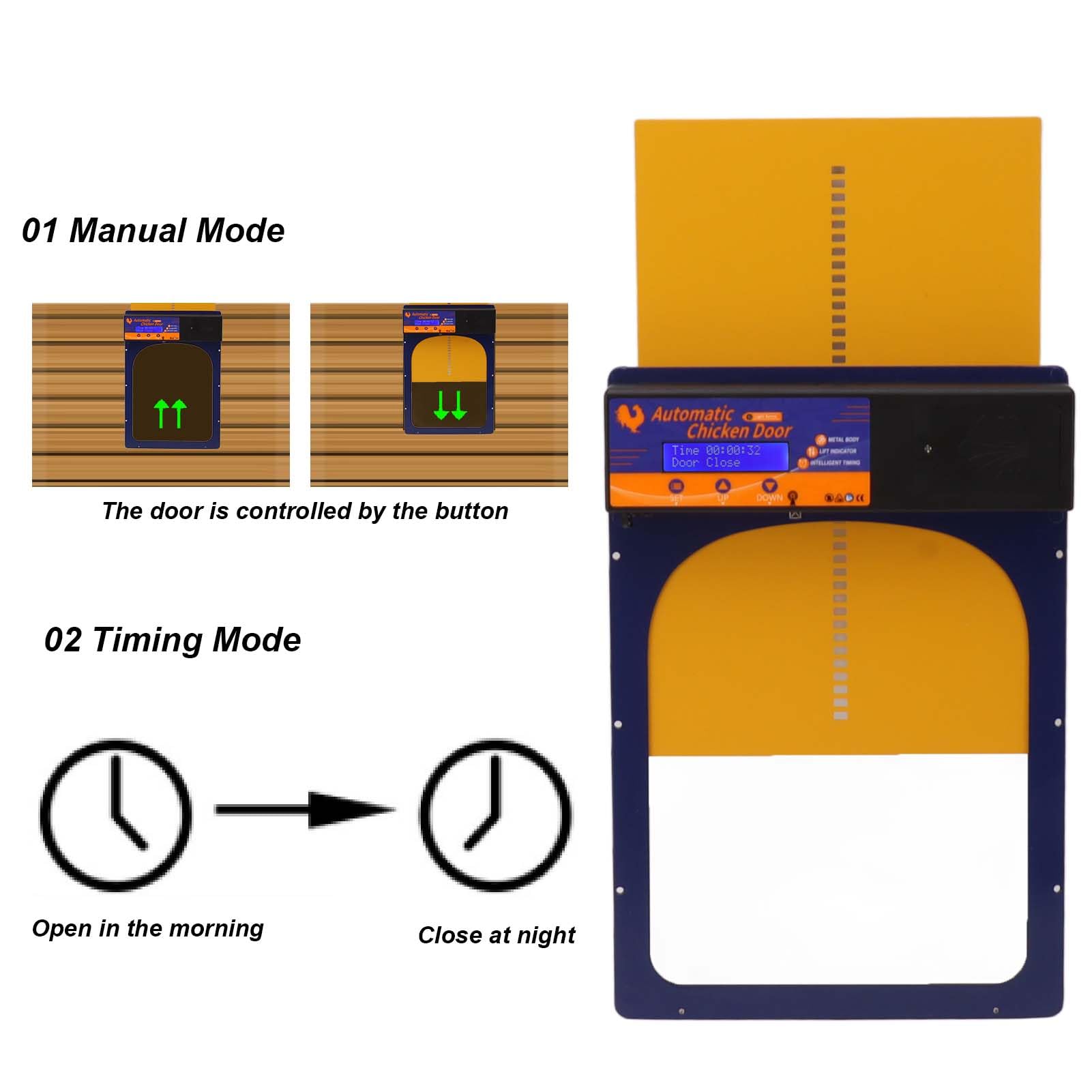 Apriporta Automatico per pollaio, Porta Solare per polli con Timer, sensore di Luce, Porta Automatica per allevamenti di polli e Anatre, Porta Automatica per pollaio IP45 (Blu Gioiello)
