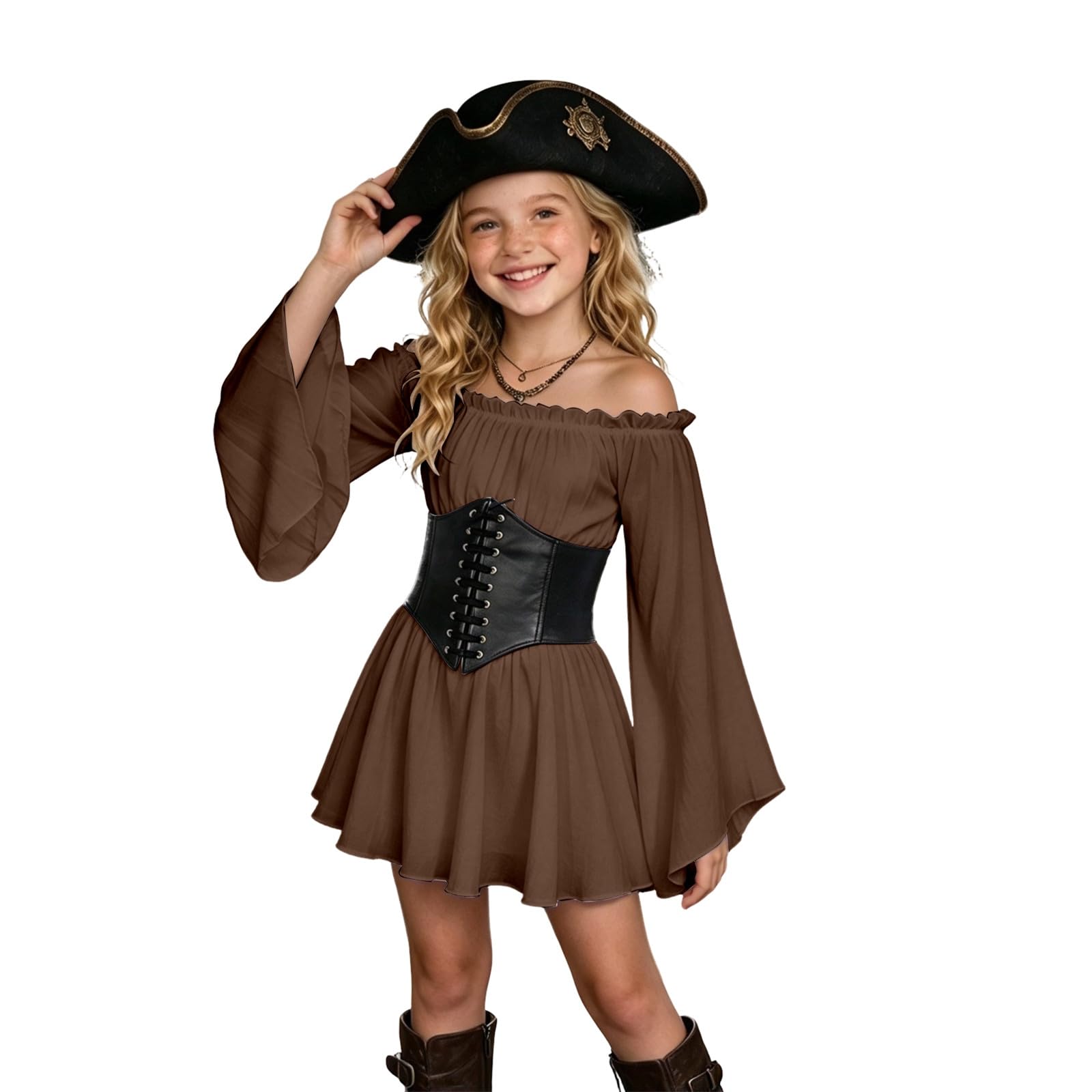 Girls Pirate Costume, Pirate Costume Kids with Pirat Dress and Corset Belt