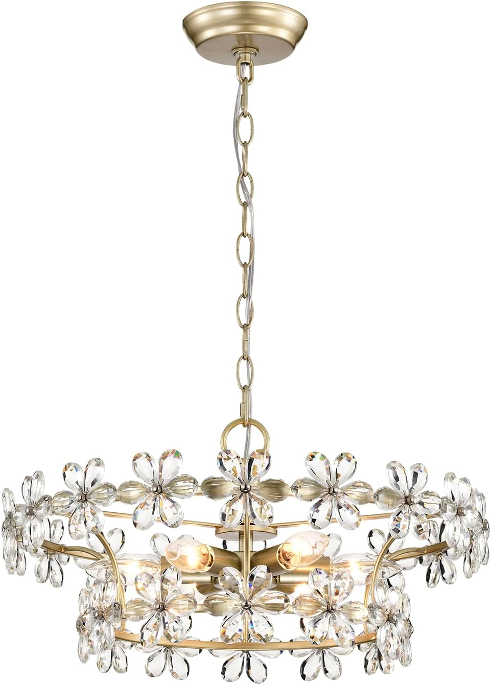D19.1*H10 Inches Modern Floral Crystal Chandelier, 6-Light Flower Pendant Light with Adjustable Chain, Ceiling Light Fixture for Dining Room, Living Room, Bedroom, Foyer, Entryway