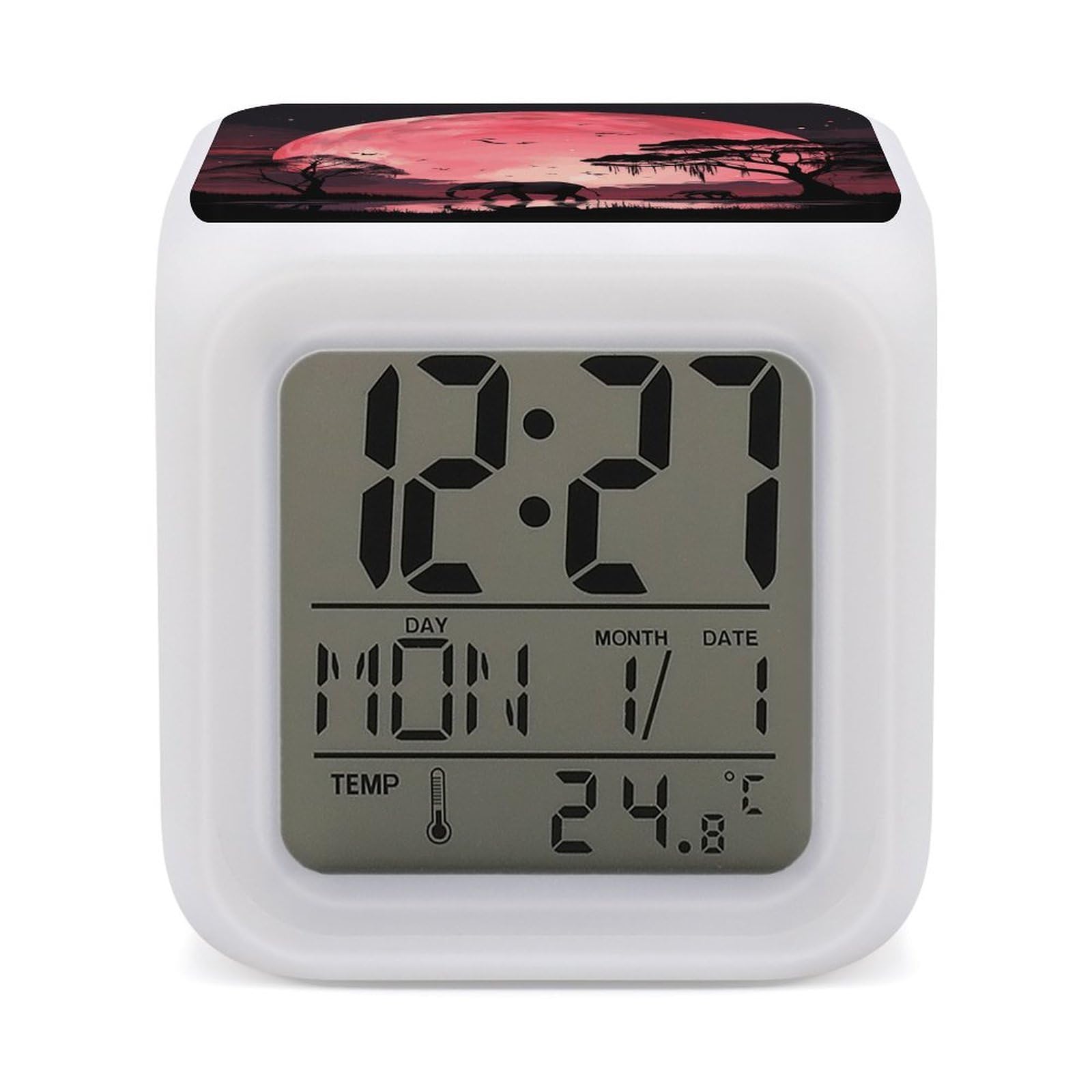 JTREHY Pink Moon Elephant Alarm Clock Digital Dimmable Clock for Bedroom LED Display Screen Mini Clocks 7 Color Dimmable Night Lights Time-to-Rise Alarm Clocks for Office Living Room
