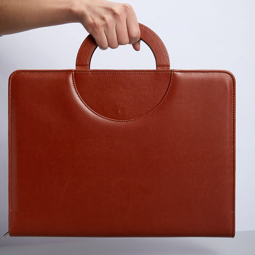 Speesy Portefeuille en Cuir avec Fermeture éClair pour Femme/, Porte-Documents D' avec PoignéE, Notes de ConféRence Marron