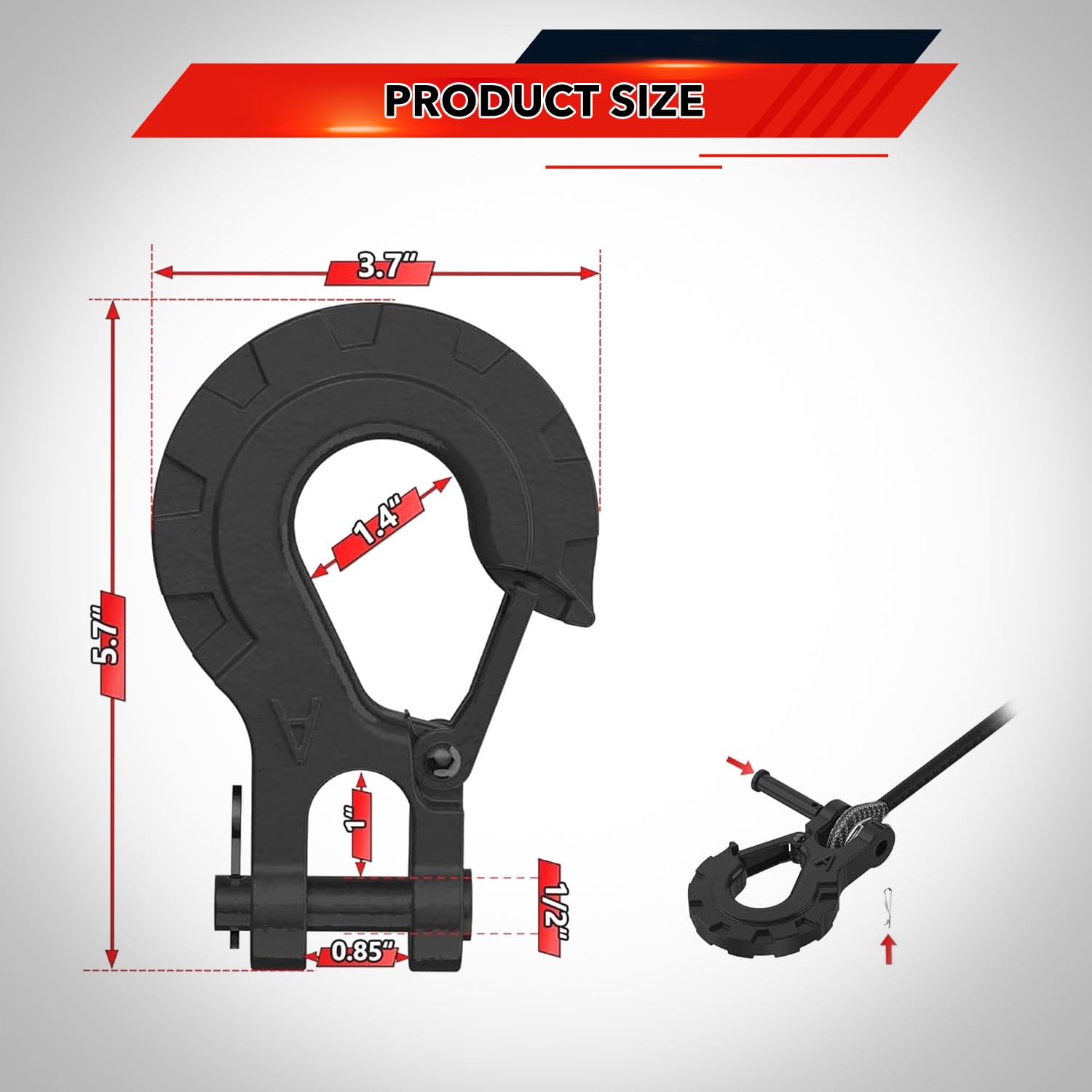 Gancio per verricello da 3/8, gancio a forcella resistente con rivestimento elettronico, max 17 kg, gancio per verricello in acciaio forgiato per rimorchio, trasporto, sollevamento e tiro
