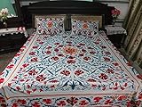 Color: blanco. HANDICRAFTOFPINKCITY Vintage Suzani - Funda de cama hecha a mano de algodón indio para decoración de ropa de cama