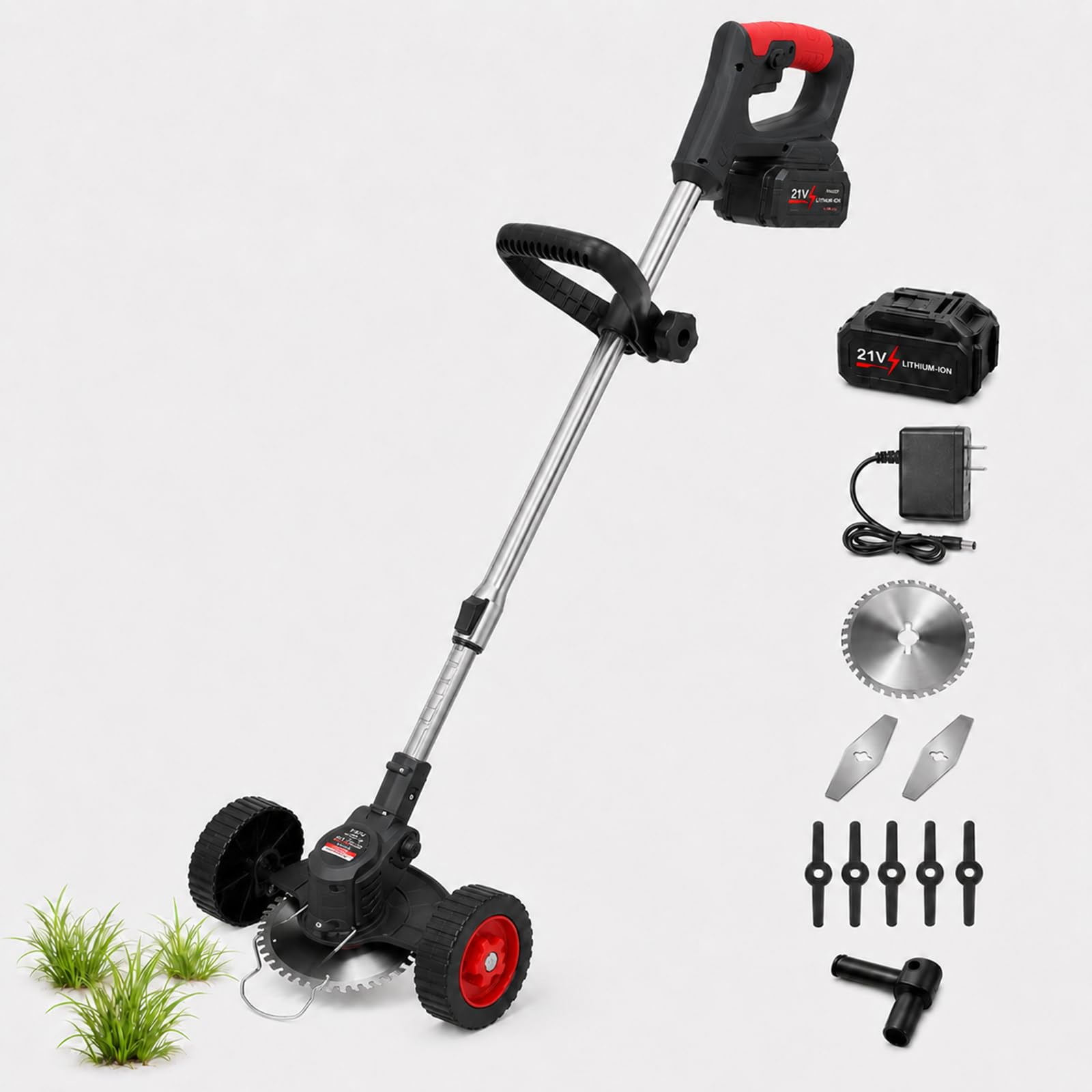 Desbrozadora a Batería con Disco de 15 cm y 3 Sistemas de Corte Black-15-CellBattery | Incluye un disco circular, dos cuchillas metálicas y cinco plásticas para diferentes tareas de mantenimiento
