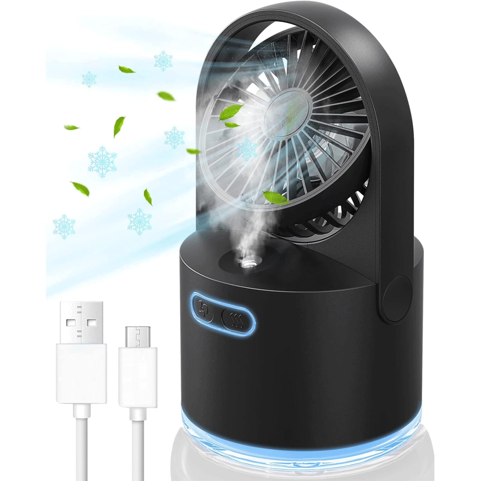 ZUMAHA Ventilatore Portatile Mini Ventilatore a 3 impostazioni di velocità, Ventola di nebulizzazione, Ventola di Raffreddamento da scrivania Personale Ricaricabile Tramite USB Multiuso