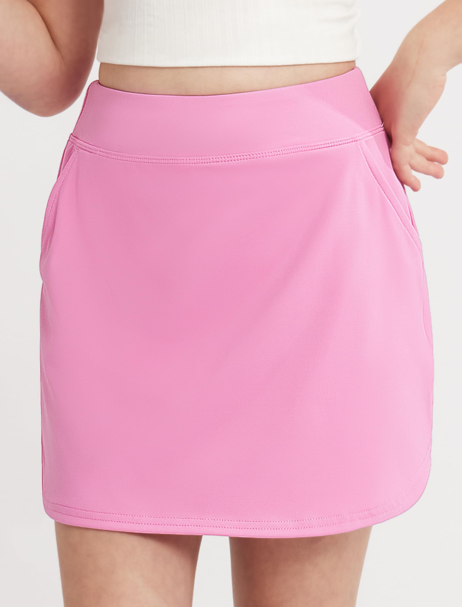 Weixinbuy Faldas de tenis para niñas con bolsillos laterales, pantalones cortos de cintura alta elástica para correr y golf