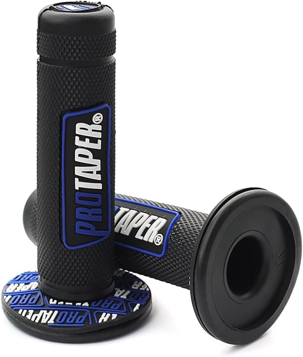 PROTAPER Motorcycle Handle Grips, 7/8 inch, Non-Slip Dirt Bike Handlebar Grips, Black and Red (Black Blue, 7/8'' Left +1'' Right)