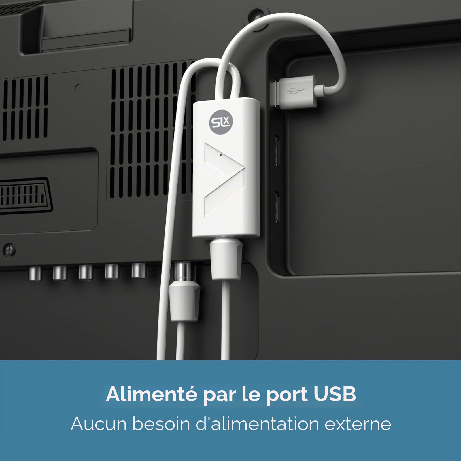SLx Amplificateur de signal pour TV/Digital Freeview avec filtre 4G intégré et filtre 5G – Amplificateur compact alimenté par USB pour TV, antenne
