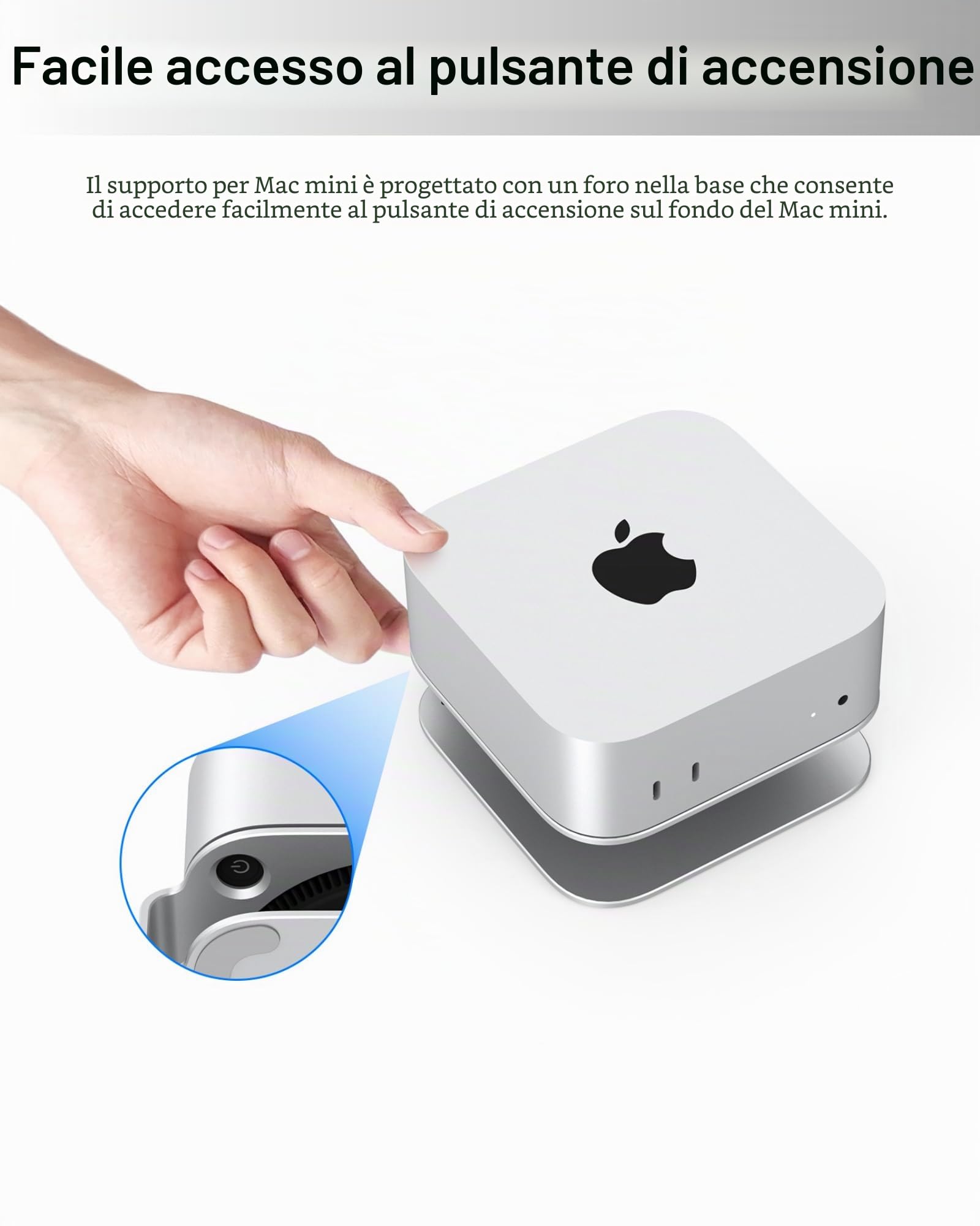 Supporto per Mac mini M4, supporto in alluminio per Mac mini M4 e M4 Pro 2024, freddo integrato, accesso al pulsante di accensione, antiscivolo │ Accessori