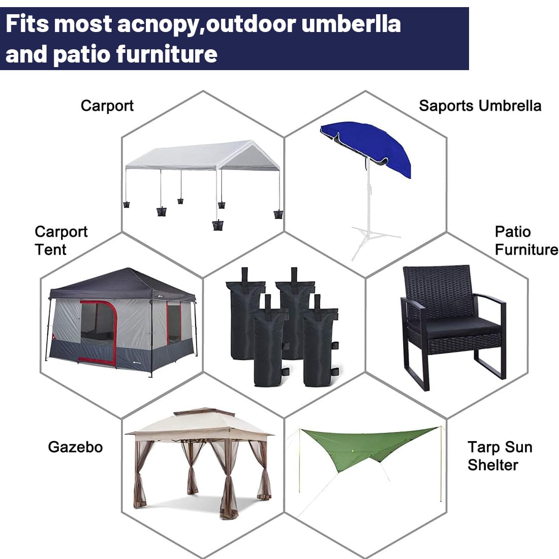 Juego de 4 sacos de arena individuales para carpas, Oxford 800D, 50×20 cm, saco de arena, pesos para carpas