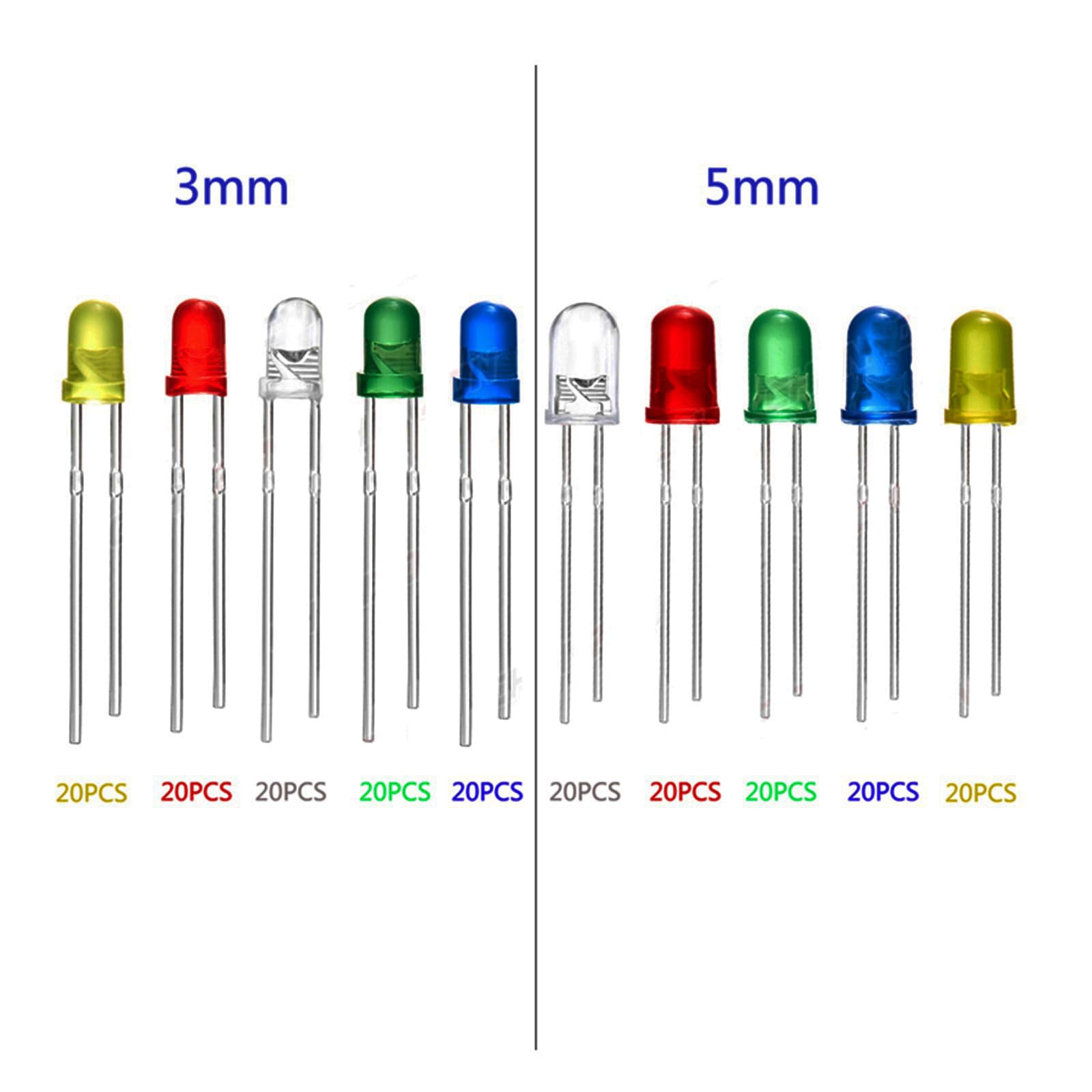 Electronics Components Kit 200Pcs LED Light Emitting Diodes Assortment ...