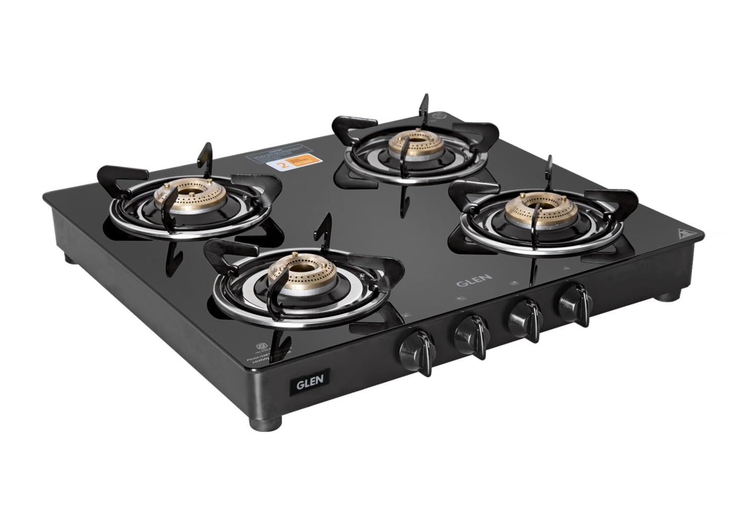 Glen PNG Gas Stove 4 Burner | Toughened Glass Top Manual Gas Stoves | Brass Burners | Black | ISI Certified | 360 Revolving Inlet Nozle I 2 Year…