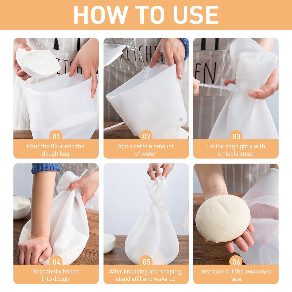 HASTHIP® 2Pack Silicon Atta Kneading Dough Maker Bag, Silicone Preservation Magic Kneading Bag For Mixer for Bread, Pastry, Pizza & Tortilla Flour-Mixing, BPA Free Multifunctional Cooking Tool 2