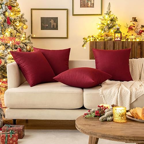 Miniatura 5 de MIULEE Paquete de 2 fundas de almohada decorativas de Navidad para exteriores, impermeables, sólidas, de lino de poliéster, para jardín, granja,