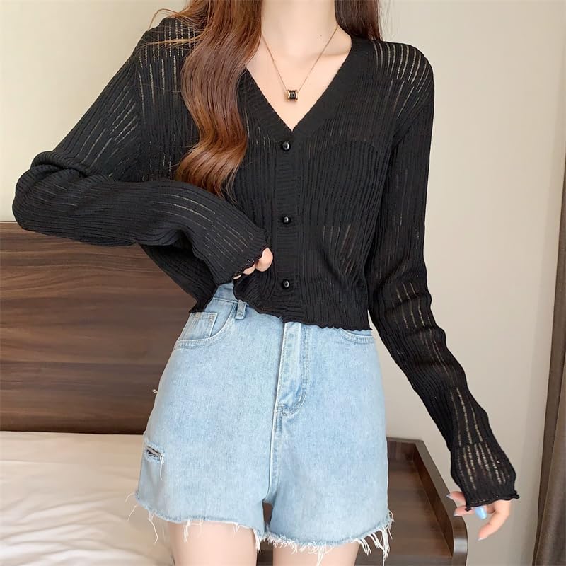 Image of ICW Women's Knitted Ribbed Cardigan Long-Sleeve V-Neck Button-Up Shrug Jacket Top Dn85