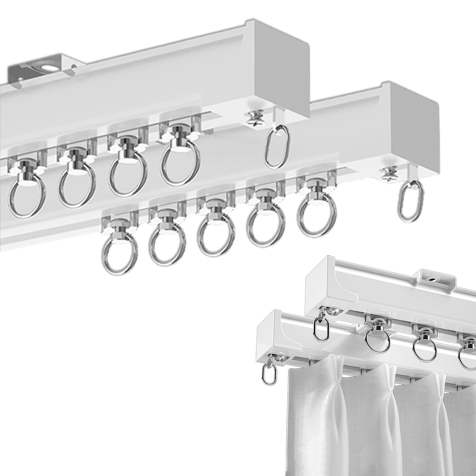 Ceiling/Wall Mount Aluminum Double Curtain Rail Track, Double Rail Aluminum Sliding Track for Curtains & Drapes, Room Divider Track Set for Bedroom, Window, Hotel(White,420cm(13.8ft))