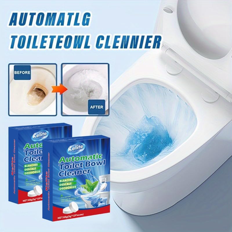 Miniatura 2 de Paquete de 12 pastillas limpiadoras de inodoro, limpiadores automáticos con blanqueador para desodorizar y descalcificar, eficaz contra manchas