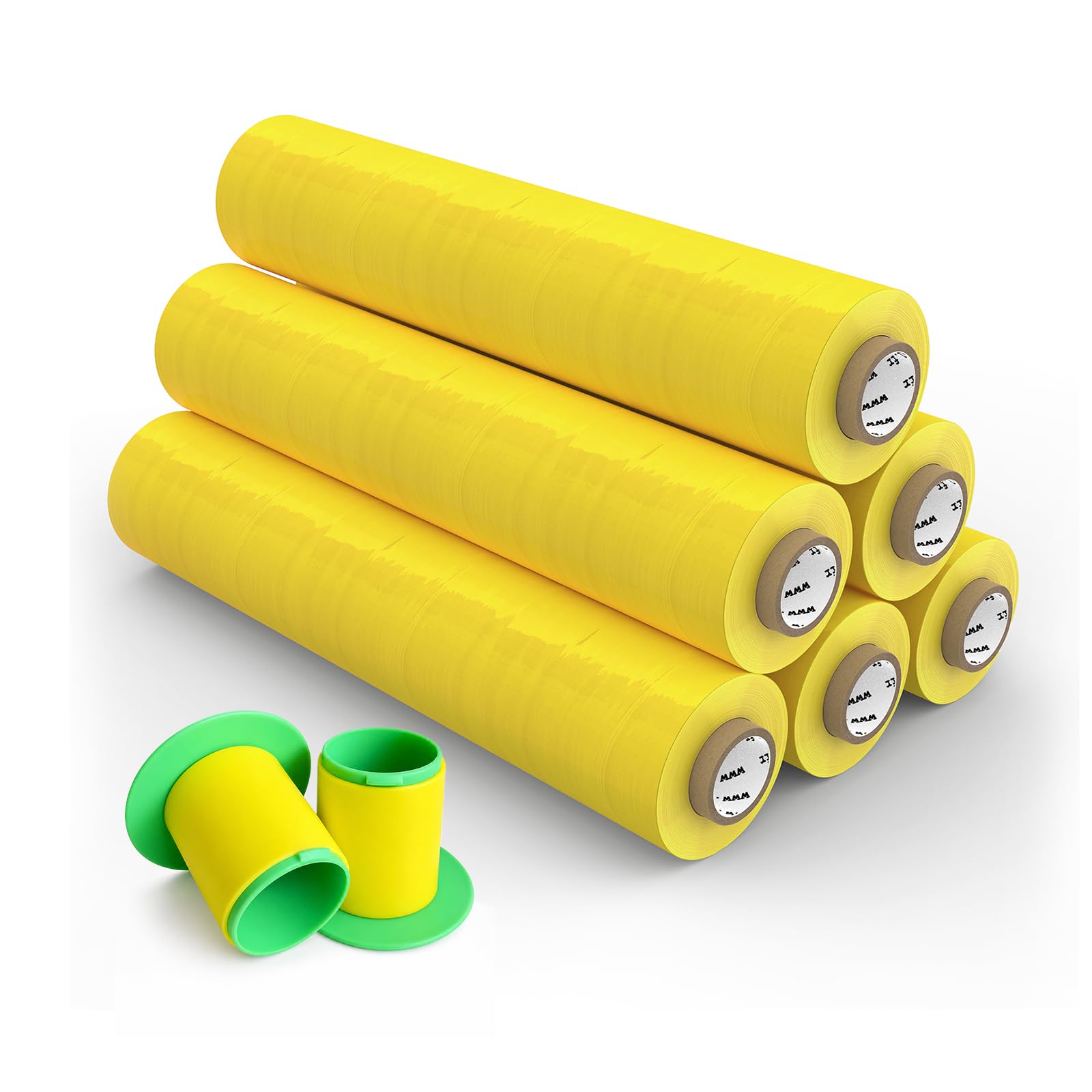 Lot de 6 Films Étirables Jaunes 45 cm x 300 m, 23 Microns, 3,25 kg – Film Emballage Professionnel pour Palette, Colis, Déménagement et Protection de Meubles